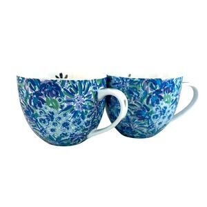Set of 2 Lilly Pulitzer Mugs Floral Gold Lion Well Loved
